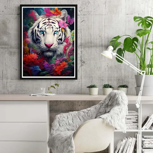 Vista 4 de Reofrey Kits de arte de diamantes de bricolaje para adultos, tigre, animal de taladro completo, kit de pintura de diamantes de imitación redondos