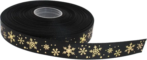 Vista 9 de Cinta de grogrén de copo de nieve con impresión dorada de 25 yardas cada rollo, borde tejido 100% poliéster (3/8 pulgadas, beige)
