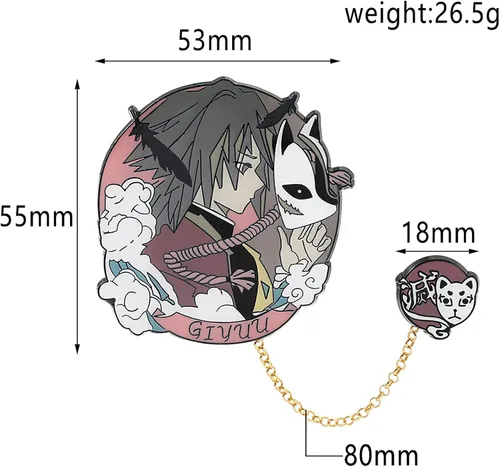 Vista 2 de MHTYYDS 1 broche de Demon Slayer Tomioka Giyuu Kimetsu No Yaiba cadena de metal esmaltada, colección de insignias para hombres y mujeres, regalo