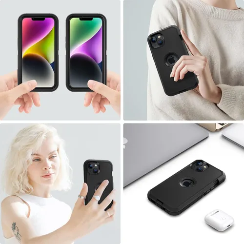 Vista 7 de Jiunai Funda para iPhone 14 Plus a Prueba de Golpes Antipolvo Protección de Servicio Pesado Protectora Antiarañazos de Doble Capa Resistente Rugosa