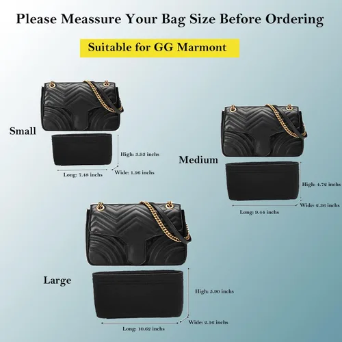 Vista 7 de Organizador de bolso de fieltro con bolsillos, mini bolso moldeador para bolso de hombro GG Marmont Matelasse, se convierte en bandolera (M, rojo)
