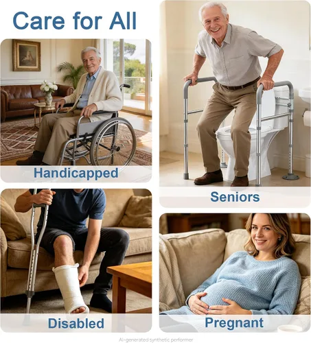Vista 8 de HOMLAND Rieles de seguridad para inodoro para personas mayores, altura y ancho ajustables, asas de inodoro de 350 libras para ancianos