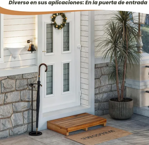 Vista 5 de TINAMO Taburete de Un Paso de 3.5" para Ancianos, Taburete Elevado de Madera de Acacia para Cama - 550 Lbs Taburete de Movilidad de Madera