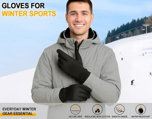 Vista 7 de Guantes de invierno para pantalla táctil, para correr, senderismo, clima frío, guantes térmicos cálidos resistentes al agua y a la nieve