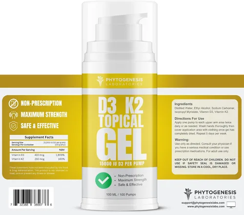Vista 4 de Vitamina d3 k2 Gel tópico de máxima fuerza, más de 15000 UI por bomba, la vitamina del sol, apoyo inmunológico, óseo y articular