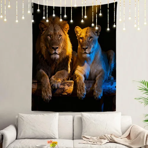 Vista 20 de Shrahala Brown Golden Tapestry, Lion Wall Hanging Hd Print Polyester Backdrop For Dorm Room Bedroom 30 X 40 In