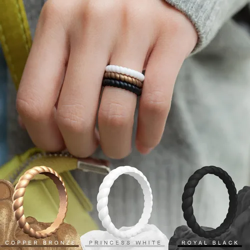 Vista 5 de ThunderFit - Anillo de matrimonio de silicona con diseño trenzado y delgado para mujer