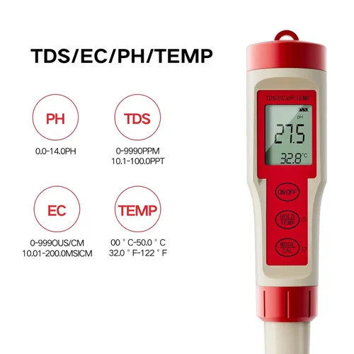 Vista 2 de ZuanXin Probador TDS, probador 4 en 1 con PH/TDS/EC/temperatura, probador de pH de piscina para agua potable, piscinas, jacuzzis y spas