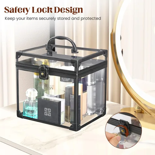 Vista 3 de Caja de corona, estuche de maquillaje transparente, organizador de cosméticos, gran capacidad de acrílico transparente para artistas, vitrina