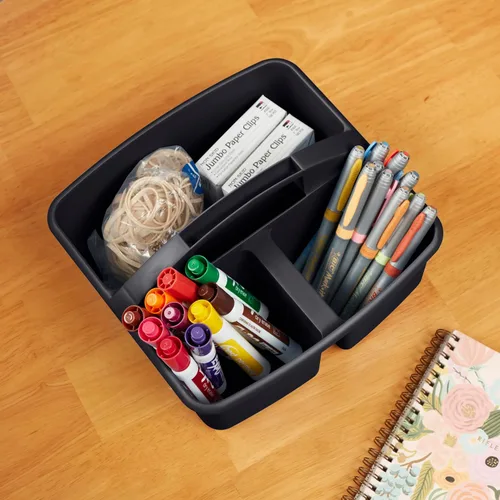 Vista 10 de ECR4Kids Organizador de plástico pequeño de 3 compartimentos, organización multiusos, negro, paquete de 6