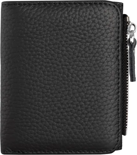 Vista 2 de Cartera pequeña de piel suave para mujer, con bloqueo RFID, con bolsillo con cremallera, billetera plegable, color negro