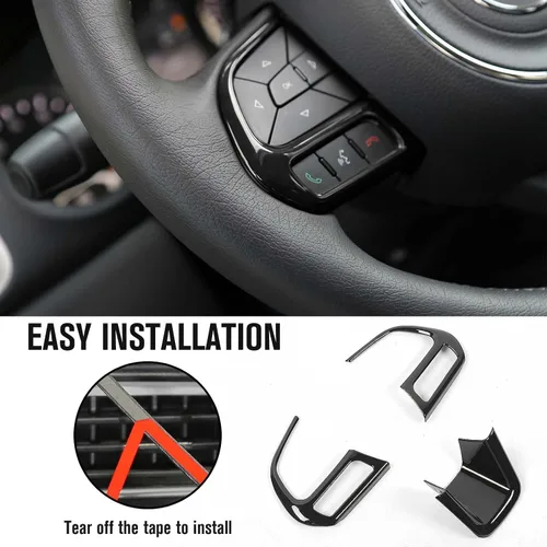 Vista 2 de 3 unidades de accesorios interiores para tapa de volante de coche para Jeep Renegade 2015-2023 para Jeep Compass 2017-2020 (negro)