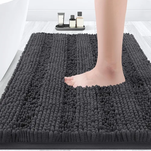 Vista 12 de ACCUMTEK - Juego de alfombras de baño a rayas beige de 3 piezas, ultrasuaves, antideslizantes de chenilla, alfombras de baño mullidas y absorbentes