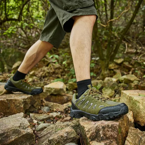 Vista 3 de SHULOOK Botas de senderismo impermeables para hombre, ligeras, antideslizantes, al aire libre, botas de tobillo transpirables, senderismo