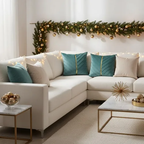 Vista 7 de Fundas de Almohada Decorativas de Terciopelo Verde Aguamarina de 16 x 16 pulgadas, Paquete de 2 con Cuero Dorado Decorativo de Navidad, Fundas
