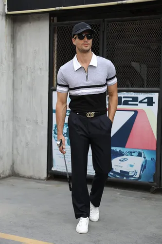 Vista 4 de EliteSpirit Polo de manga corta para hombre, a rayas, casual, con cuello de rugby