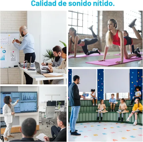 Vista 6 de Sistema de Micrófono Inalámbrico para 2 Personas, Alcance de 160 pies, 2 Micrófonos Inalámbricos Duales de Diadema 2.4G para Karaoke, Altavoz