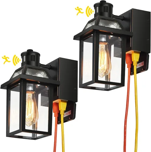 Vista 13 de Luces de porche con salida GFCI, luces exteriores del atardecer al amanecer con tomacorriente, 3 modos de iluminación exterior impermeable, luces