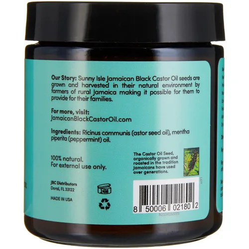 Vista 9 de Sunny Isle Aceite de ricino negro jamaicano con mantequilla pura infundida con aceite de menta 4 oz Cuidado natural del cabello y la piel
