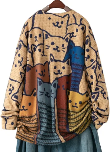 Vista 6 de YESNO Suéter de Navidad para mujer, estampado gráfico, suéteres de gran tamaño, casuales, sueltos, de punto, S01 Floral 064