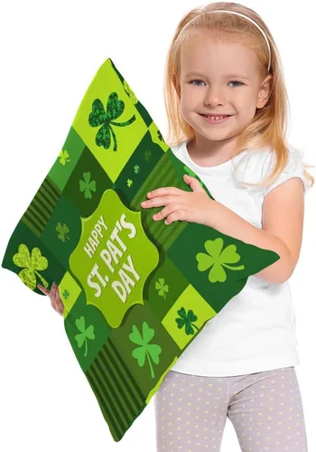 Vista 2 de Moslion Shamrock - Funda de almohada decorativa para el día de San Patricio, diseño de hojas de la suerte, funda de almohada de lino y algodón