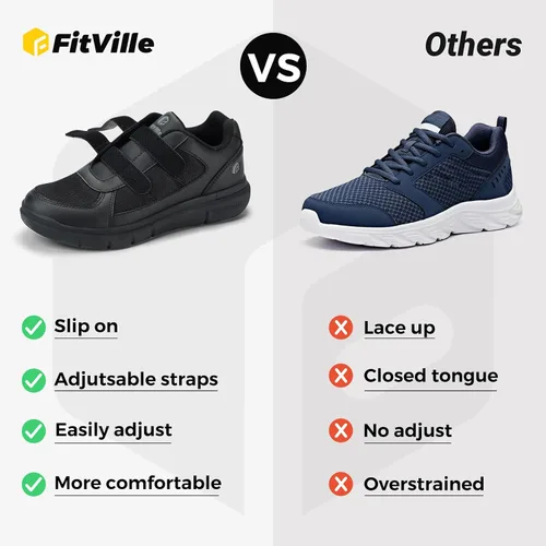 Vista 7 de FitVille Zapatos para diabéticos para hombre extra anchos, zapatos diabéticos para hombre para neuropatía, pies hinchados, alivio del dolor