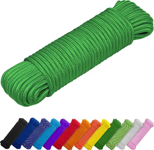 Vista 10 de TECEUM Cuerda – 90 pies x 1/4 pulgada (7mm) – Verde Ejército – Cuerda Utilitaria Versátil y Resistente – Acampada, Artesanía, Asta de Bandera