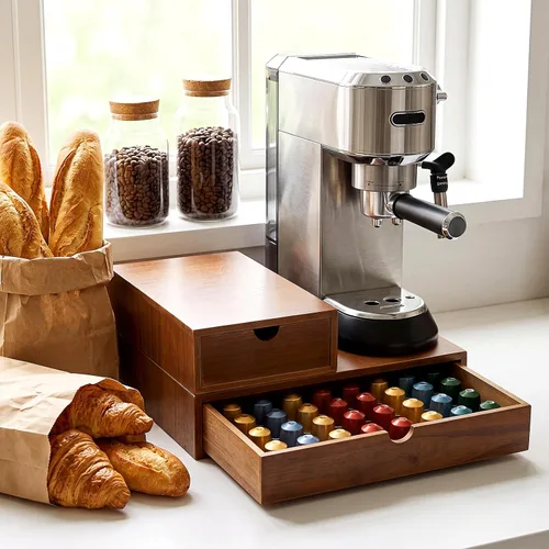 Vista 7 de Caja de té de madera del café del cajón del sostenedor de la vaina Color madera