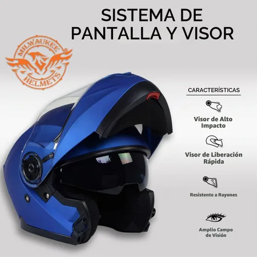 Vista 5 de Milwaukee Helmets MPH9818DOT Breeze - Casco modular de motocicleta avanzado azul con visera desplegable, talla XS