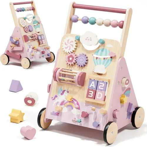 Vista 10 de Lehoo Castle Dinosaur Wooden Baby Walker, Adjustable Speed Baby Push Walker Blue