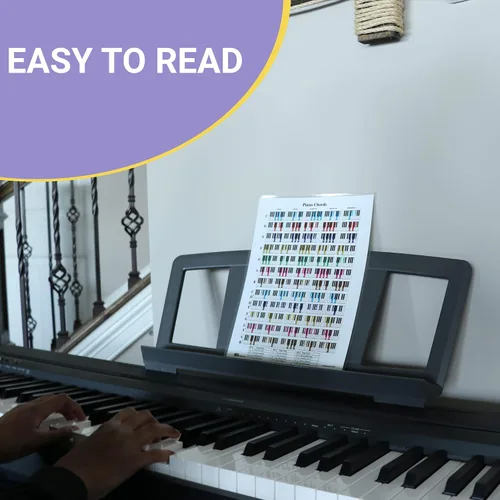 Vista 10 de QMG Hoja de trucos de acordes de piano - Gráfico de teoría musical A4 laminado con círculo de quintas para principiantes