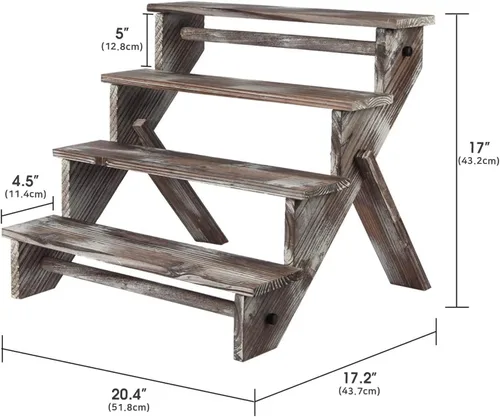 Vista 6 de J JACKCUBE DESIGN MK578A - Soporte de exhibición de madera rústica, estante de escalera de 4 niveles, elevador de exhibición portátil, bolsa