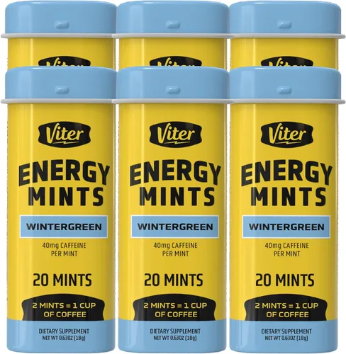 Vista 12 de Viter Energy Mentas con Cafeína 40mg de Cafeína, Vitaminas B, Sin Azúcar. (Menta Chocolate, 20 piezas, Paquete de 6)