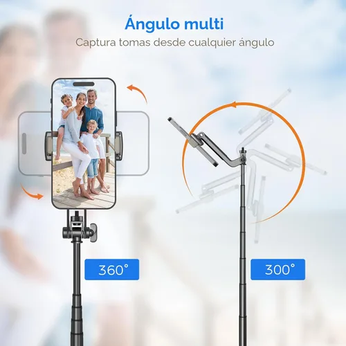 Vista 4 de Palo Selfie Trípode de Viaje para Teléfono Celular con Control Remoto y Soporte para Teléfono, Palo Selfie Extensible para iPhone, Trípode para Negro
