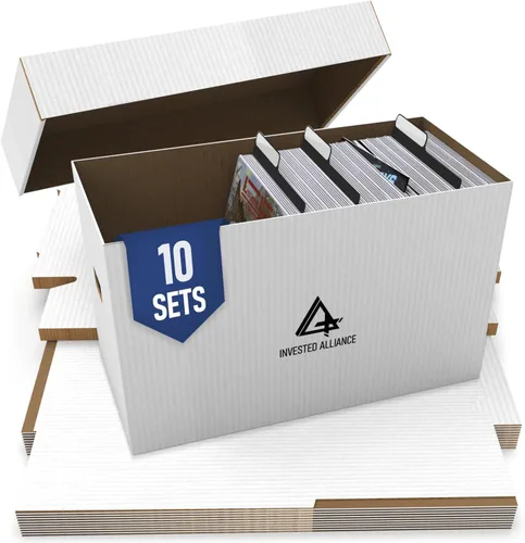 Vista 9 de Caja de almacenamiento de cómics cortos premium (paquete de 3 - blanco). Caja/gabinete de cartón grueso para cómics. Contenedor de libros de cómics
