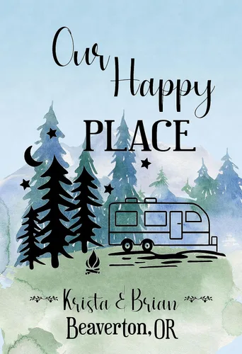 Vista 5 de Bandera personalizada para campamento – Letrero de decoración de campamento al aire libre personalizado – Regalo de Happy Camper para cámper