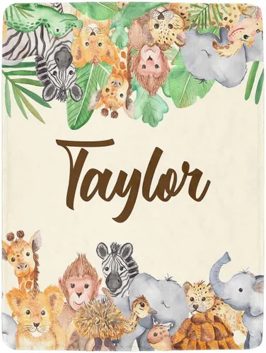 Vista 31 de Artsadd Manta personalizada con nombre, manta personalizada de animales de la selva, manta personalizada de safari para niños, niñas, baby shower
