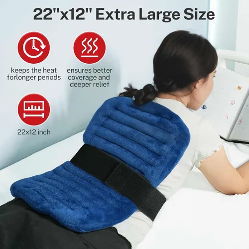 Vista 7 de Almohadilla térmica extra grande apta para microondas para espalda con calor húmedo, almohadillas térmicas de semillas de lino para espalda