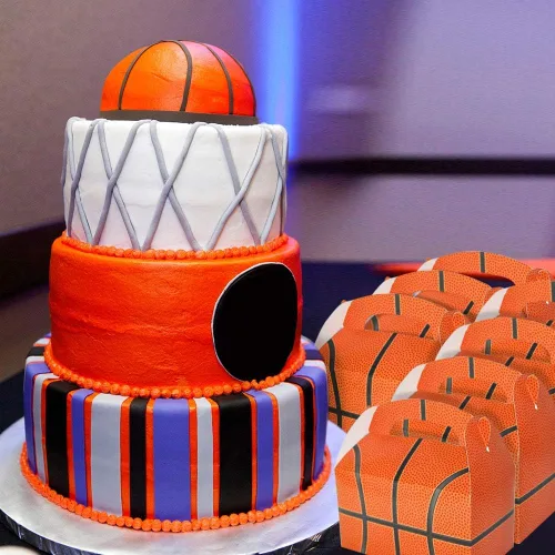 Vista 5 de ArtCreativity Bolsas de regalo de fiesta de baloncesto para dulces, galletas y deportes, cajas de recuerdos de fiesta temática de deportes, paquete
