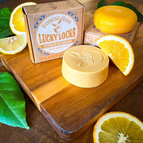Vista 4 de Lucky Locks Citrus Sunshine Barra de champú natural Cuidado del cabello sin residuos Sin sulfatos