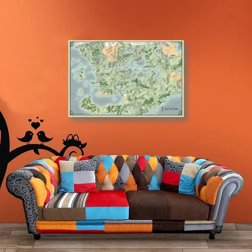 Vista 3 de Faerun - Póster de mapa de juego de Reinos Olvidados, póster de lienzo impreso para pared, póster de pintura de regalo, arte de arte, decoración