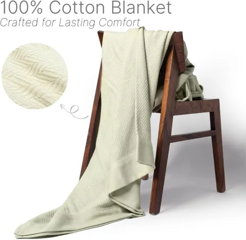 Vista 7 de Mantas de Tejido de Espiga 100% Algodón, 66" X 90" Individual, Manta Decorativa para Cama, Manta de Algodón para Todas las Estaciones, Manta