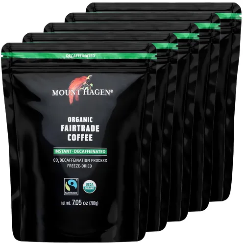 Vista 7 de Mount Hagen Tarro + bolsa resellable descafeinado orgánico liofilizado café instantáneo - Paquete combinado Granos arábica de tostado medio