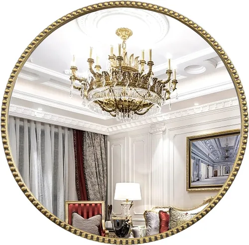Vista 19 de Espejo de pared para baño, espejo rectangular de 24 x 36 pulgadas, marco de cuentas de esquina redondeada, espejo de tocador grande que se cuelga