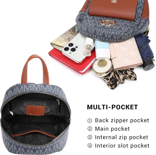 Vista 4 de MKP - Mochila pequeña para mujer, bolso de hombro con borla y dije, Azul oscuro, Mochilas Daypack