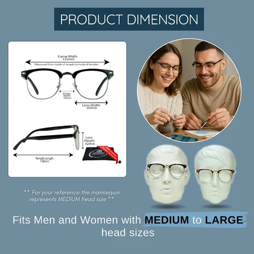 Vista 6 de proSPORT Gafas de lectura con montura de cuerno, vintage, clásicas, semi sin montura para hombres y mujeres, 2 pares combinados