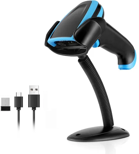 Vista 11 de Escáner de código de barras inalámbrico, lector de código de barras 1D con soporte, 2.4G inalámbrico y conexión por cable USB, escáneres de código