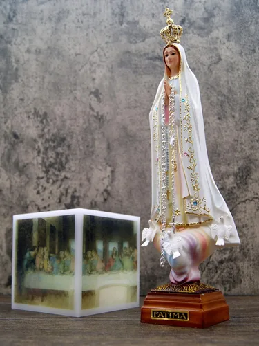 Vista 7 de Estatua de Nuestra Señora de Fátima con ojos de cristal de 12 pulgadas fabricada en Portugal