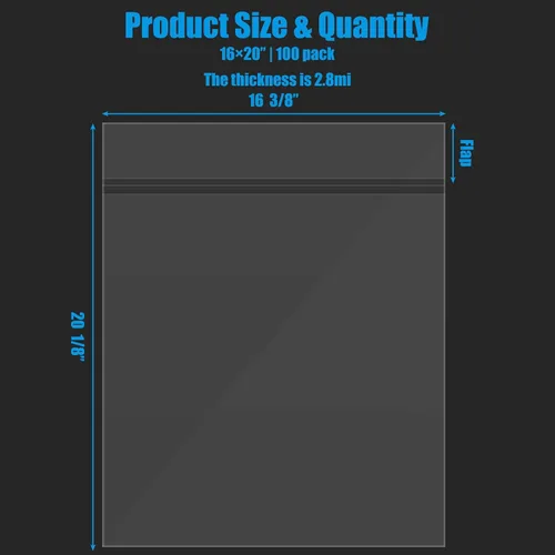 Vista 2 de Patelai 100 bolsas de almacenamiento transparentes sin ácidos, de 16 3/8 x 20 1/8 pulgadas, de plástico resellable, autoadhesivas, con cierre