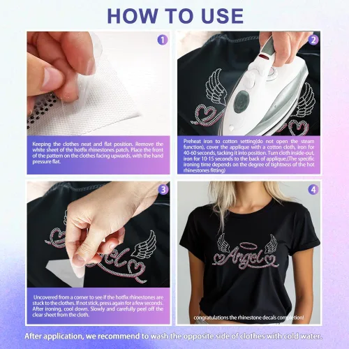 Vista 3 de MAYJOYDIY Alas de transferencia termoadhesivas con texto de ángel con diamantes de imitación, parches de reparación de ropa, apliques de amor